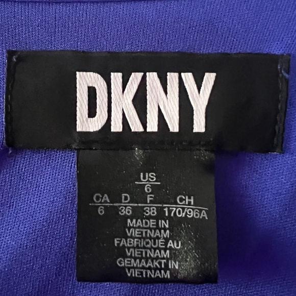 Royal Blue 3/4 sleeve Flowy Midi Dress DKNY V Neck - Picture 2 of 5